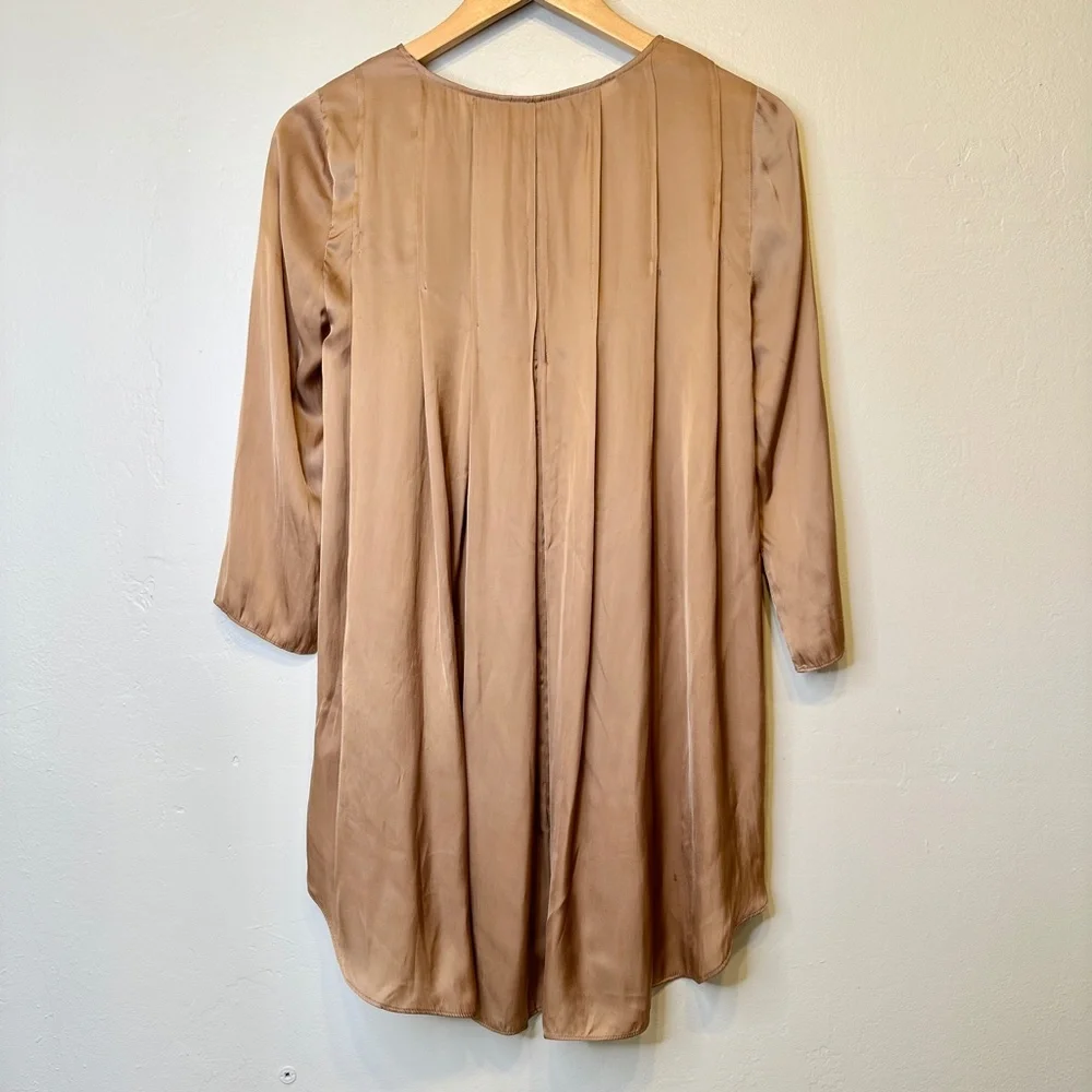 Calypso St Barth Satin Jewel Tone Gold Charmeuse Pleated Baby Doll Tunic Blouse - Picture 4 of 14